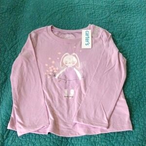 Girl's Size 5T Long Sleeve T Shirt With Bunny & Flowers In Lavender Color.